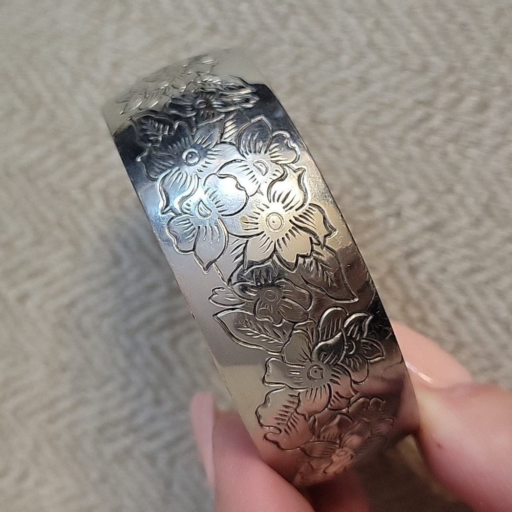 VINTAGE KIRK STIEFF PEWTER SILVER CUFF BANGLE BRACELET - Picture 2 of 5